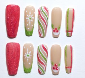 Christmas Candy Cane Press-On Nails – Red & Green Holiday Nails