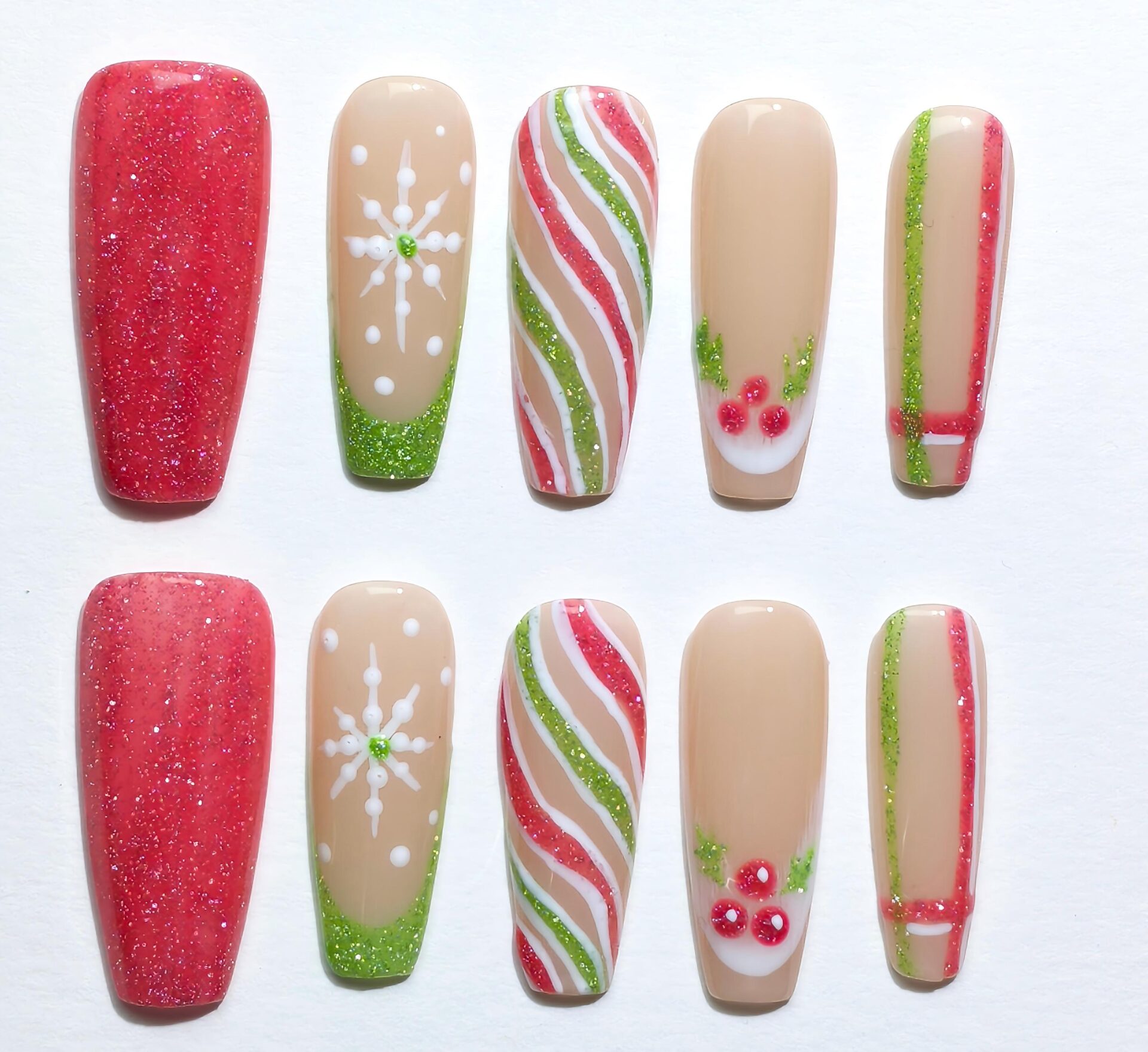 Christmas Candy Cane Press-On Nails – Red & Green Holiday Nails
